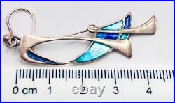 Vintage Pat Cheney for Ortak Scottish Sterling Silver and Enamel Dangle Earrings