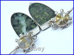 Vintage Scottish 925 Silver, Citrine and Polished Granite dangle-drop earrings