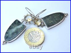Vintage Scottish 925 Silver, Citrine and Polished Granite dangle-drop earrings