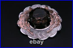 Vintage Scottish 9ct Gold & Sterling Silver Smoky Quartz 28 Carat Brooch HM 1961