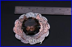 Vintage Scottish 9ct Gold & Sterling Silver Smoky Quartz 28 Carat Brooch HM 1961