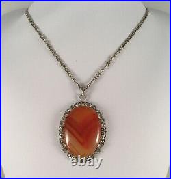 Vintage Scottish Agate Jewellery Pendant Silver Chain Necklace Antique Jewelry