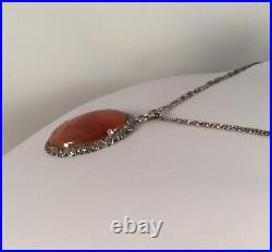 Vintage Scottish Agate Jewellery Pendant Silver Chain Necklace Antique Jewelry