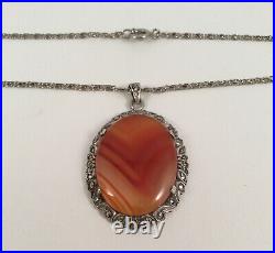 Vintage Scottish Agate Jewellery Pendant Silver Chain Necklace Antique Jewelry