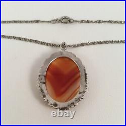 Vintage Scottish Agate Jewellery Pendant Silver Chain Necklace Antique Jewelry