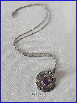 Vintage Scottish Celtic Sterling Silver & Amethyst Necklace By John Hart Of Iona
