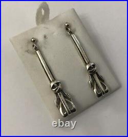 Vintage Scottish Ortak Orkney Sterling Silver Celtic Dropper Dangle Earrings C