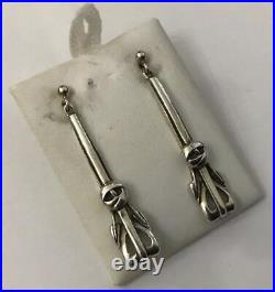 Vintage Scottish Ortak Orkney Sterling Silver Celtic Dropper Dangle Earrings C