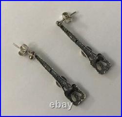 Vintage Scottish Ortak Orkney Sterling Silver Celtic Dropper Dangle Earrings C