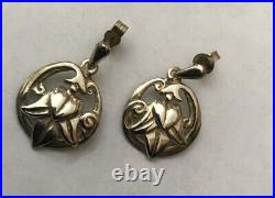 Vintage Scottish Ortak Orkney Sterling Silver Celtic Flower Dropper Earrings