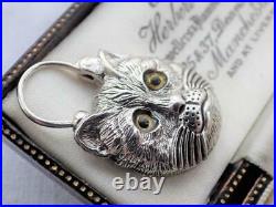 Vintage Scottish Silver Agate Cat Padlock Locket for Bracelet Malachite Clasp