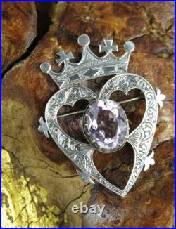 Vintage Scottish Silver & Amethyst Large Iona Luckenbooth Brooch John Hart 1960