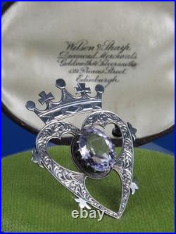 Vintage Scottish Silver & Amethyst Large Iona Luckenbooth Brooch John Hart 1960