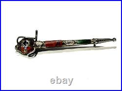 Vintage Scottish Silver Broad Sword Agate Citrine Brooch Kilt Pin