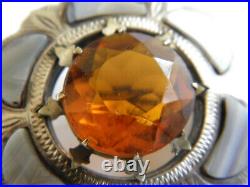 Vintage Scottish Silver & Grey Agate Brooch With Amber Citrine Centre Stone