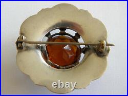Vintage Scottish Silver & Grey Agate Brooch With Amber Citrine Centre Stone