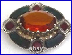 Vintage Scottish Silver Handmade Cairngorm, Chalcedony & Bloodstone Brooch