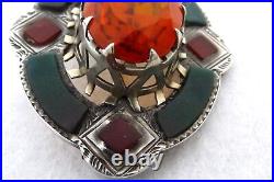 Vintage Scottish Silver Handmade Cairngorm, Chalcedony & Bloodstone Brooch