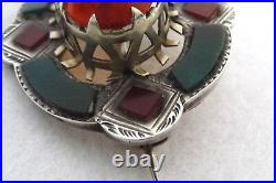 Vintage Scottish Silver Handmade Cairngorm, Chalcedony & Bloodstone Brooch