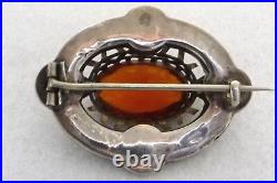 Vintage Scottish Silver Handmade Cairngorm, Chalcedony & Bloodstone Brooch