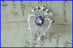 Vintage Scottish Silver Luckenbooth Brooch Amethyst Brooch Heart 1950s JC