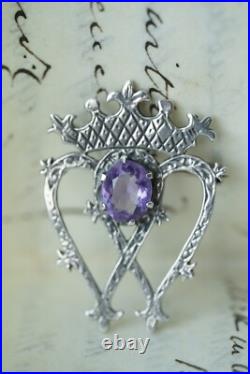 Vintage Scottish Silver Luckenbooth Brooch Amethyst Brooch Heart 1950s JC