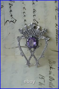 Vintage Scottish Silver Luckenbooth Brooch Amethyst Brooch Heart 1950s JC