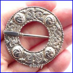 Vintage Scottish Silver Penannular Cloak Pin Scarf Brooch Celtic Zoomorphic