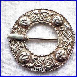 Vintage Scottish Silver Penannular Cloak Pin Scarf Brooch Celtic Zoomorphic
