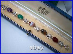 Vintage Scottish Solid Sterling Silver Moss Agate Chrysoprase 7 Celtic Bracelet