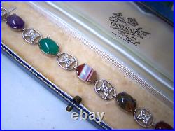 Vintage Scottish Solid Sterling Silver Moss Agate Chrysoprase 7 Celtic Bracelet