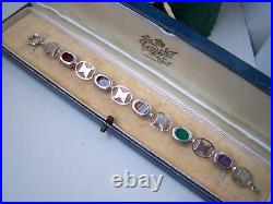 Vintage Scottish Solid Sterling Silver Moss Agate Chrysoprase 7 Celtic Bracelet