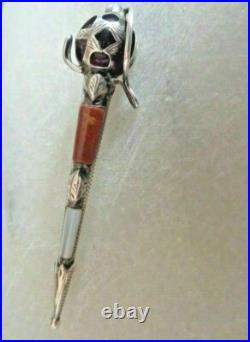 Vintage Scottish Sterling Silver Agate & Amethyst Sword or Cutlass Brooch