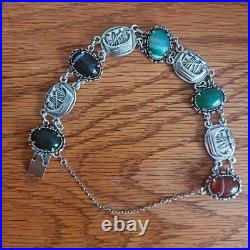 Vintage Scottish Sterling Silver Agate Bracelet. Viking Longboat Panels