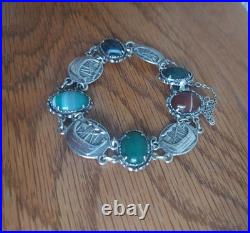 Vintage Scottish Sterling Silver Agate Bracelet. Viking Longboat Panels