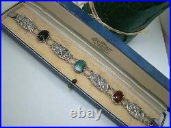 Vintage Scottish Sterling Silver Banded Lace Agate Lion Rampant 8 Bracelet Rare