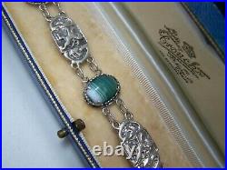 Vintage Scottish Sterling Silver Banded Lace Agate Lion Rampant 8 Bracelet Rare