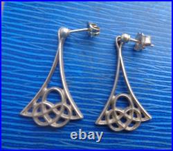 Vintage Scottish Sterling Silver CELTIC Drop Pierced Earrings Ola Gorie Orkney