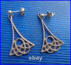 Vintage Scottish Sterling Silver CELTIC Drop Pierced Earrings Ola Gorie Orkney