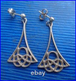 Vintage Scottish Sterling Silver CELTIC Drop Pierced Earrings Ola Gorie Orkney