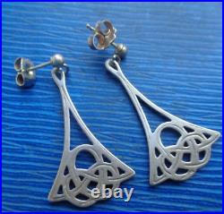 Vintage Scottish Sterling Silver CELTIC Drop Pierced Earrings Ola Gorie Orkney