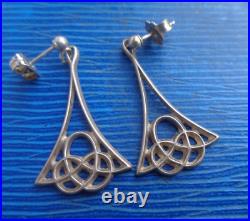 Vintage Scottish Sterling Silver CELTIC Drop Pierced Earrings Ola Gorie Orkney