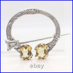 Vintage Scottish Sterling Silver & Citrine Gemstone Penannular Brooch or Pin