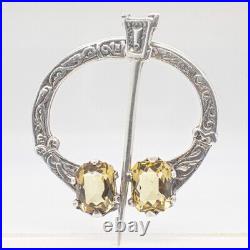 Vintage Scottish Sterling Silver & Citrine Gemstone Penannular Brooch or Pin