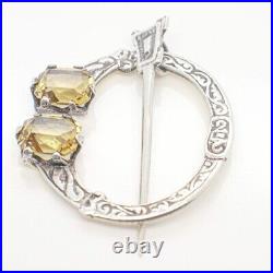 Vintage Scottish Sterling Silver & Citrine Gemstone Penannular Brooch or Pin