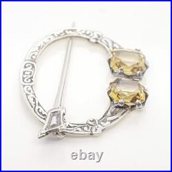 Vintage Scottish Sterling Silver & Citrine Gemstone Penannular Brooch or Pin