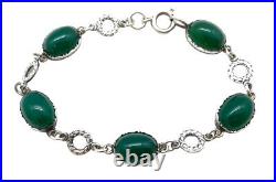 Vintage Scottish Sterling Silver Green Chrysoprase Etched Link Bracelet