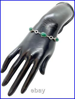 Vintage Scottish Sterling Silver Green Chrysoprase Etched Link Bracelet