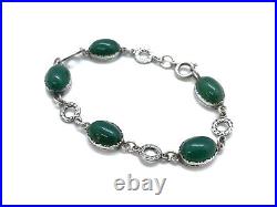 Vintage Scottish Sterling Silver Green Chrysoprase Etched Link Bracelet