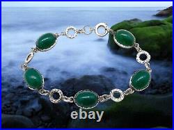 Vintage Scottish Sterling Silver Green Chrysoprase Etched Link Bracelet